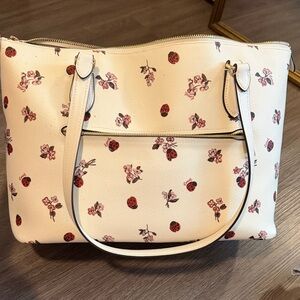Coach Cream Floral & Ladybug Print Tote Bag